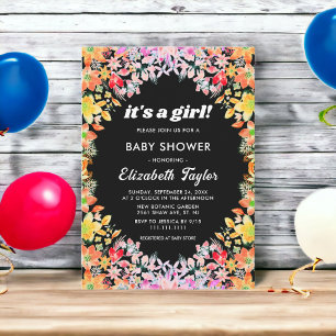 Colourful Roses Boho Botanical Floral Baby Shower Invitation
