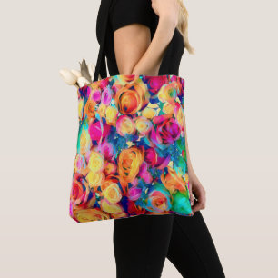 Colourful Roses Bouquet Tote Bag Diamonds Flowers