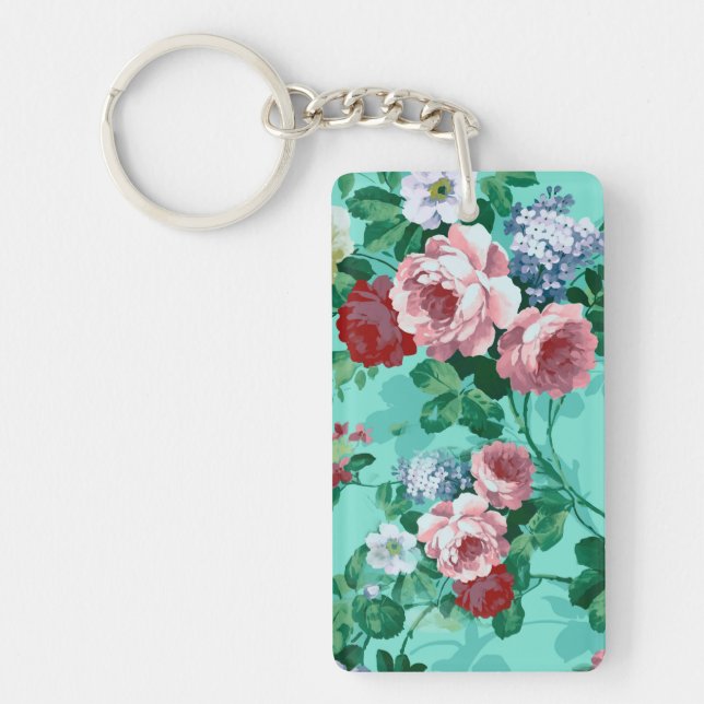 Colourful Roses & Flowers Keychain (Front)