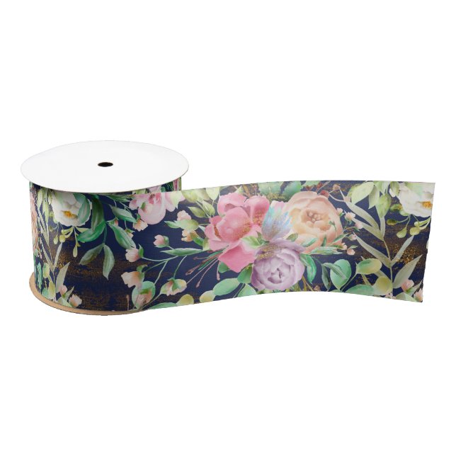colourful roses gold sprinkle satin ribbon (Spool)