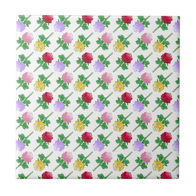 Colourful Roses in a beautiful pattern Tile (Front)