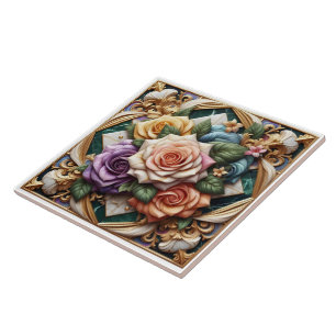 Colourful Roses in Decorative Floral Arrangement Tile