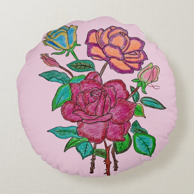 Colourful Roses Round Pillow (Back)
