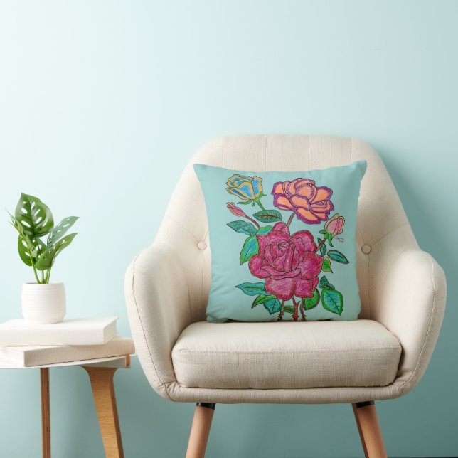Colourful Roses Throw Pillow (Chair)