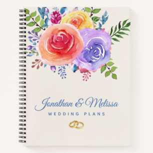 Colourful Roses Watercolor Floral Wedding Plans Notebook