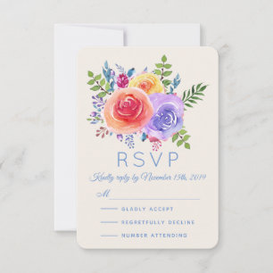 Colourful Roses Watercolor Floral Wedding RSVP
