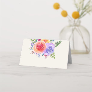 Colourful Roses Watercolor Floral Wedding Table Place Card