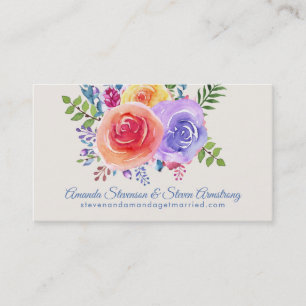 Colourful Roses Watercolor Floral Wedding Website Business Card
