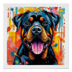 Colourful Rottweiler Pop Art � Vibrant Splash Styl Poster