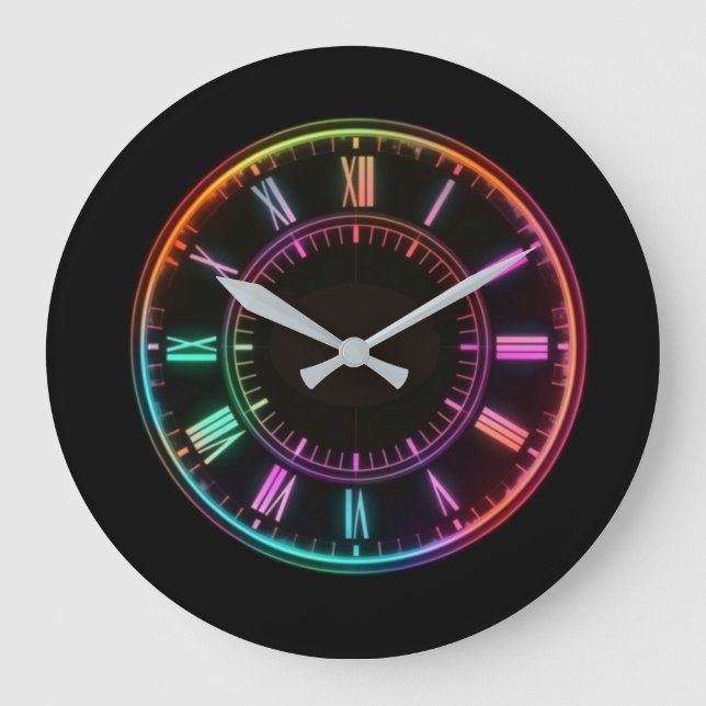 Colourful Round Faux Neon Clock (Front)