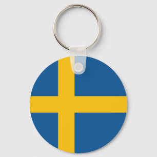 Colourful Round Flag of Sweden Keychain
