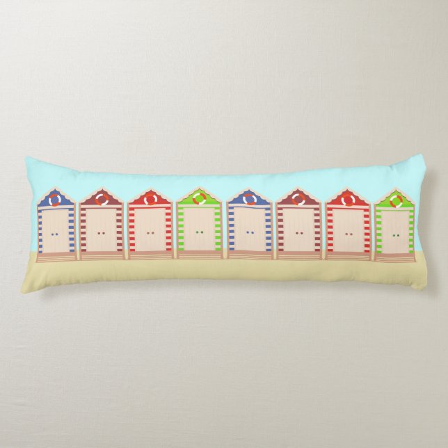 Colourful Row of Beach Huts Summer Body Pillow (Front)
