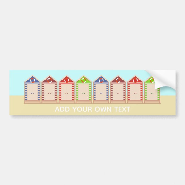 Colourful Row of Beach Huts Summer Custom Text Bumper Sticker (Front)