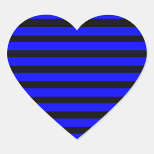 Colourful Royal Blue and Black Striped Pattern Heart Sticker