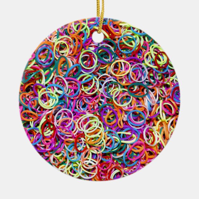 Colourful Rubberbands Ceramic Ornament (Front)