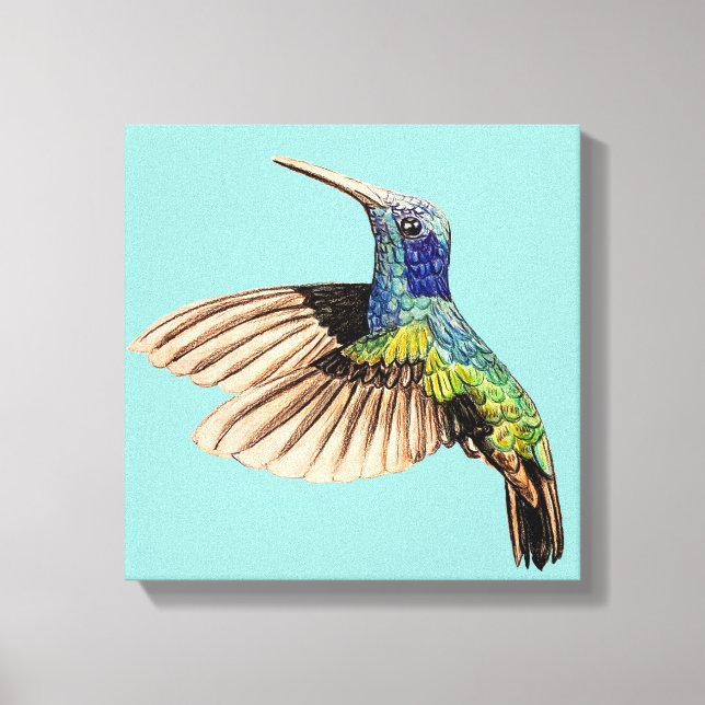 Colourful Ruby Toned Realistic Hummingbird Paintin Canvas Print (Front)