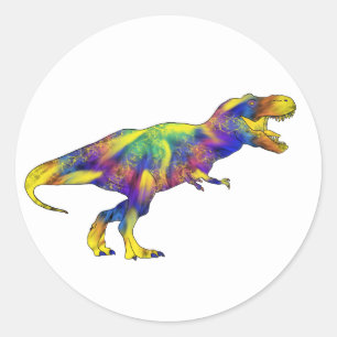 Colourful Running T Rex Psychedelic Dinosaur Art Classic Round Sticker