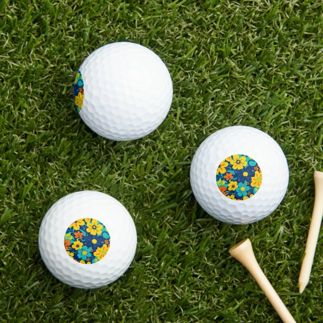Colourful Rush Blooms-Dopamine Style-Retro Flowers Golf Balls (Insitu Grass)