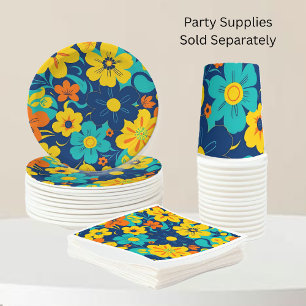 Colourful Rush Blooms-Dopamine Style-Retro Flowers Paper Plate