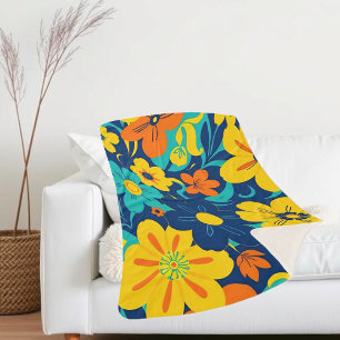Colourful Rush Blooms-Dopamine Style-Retro Flowers Sherpa Blanket