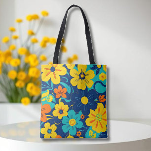 Colourful Rush Blooms-Dopamine Style-Retro Flowers Tote Bag