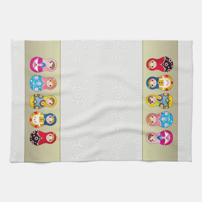 Colourful Russian Matrioshka (Matreshka) doll Kitchen Towel (Horizontal)