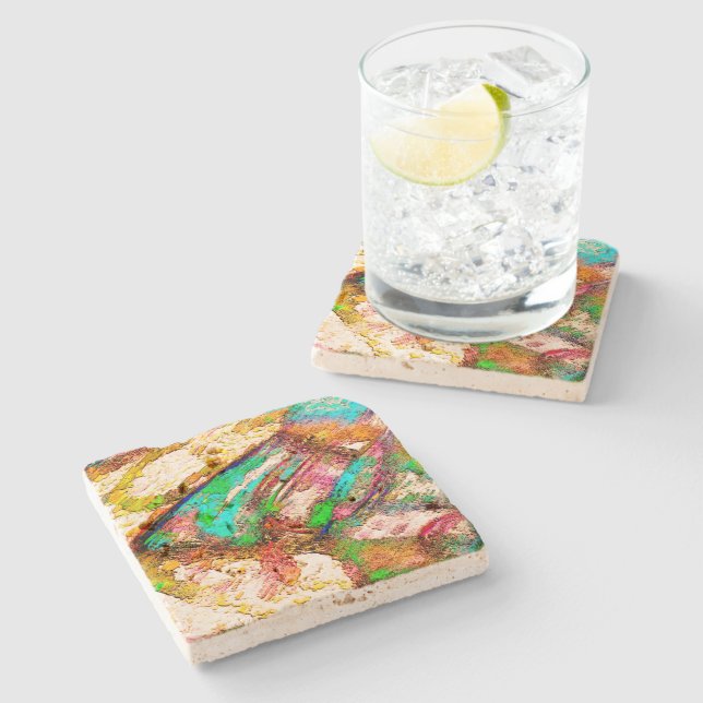 Colourful - Rustic and rough like roughcast Stone Coaster (Side)