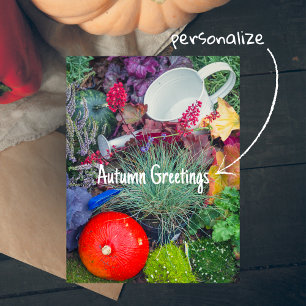 Colourful rustic autumn garden postcard
