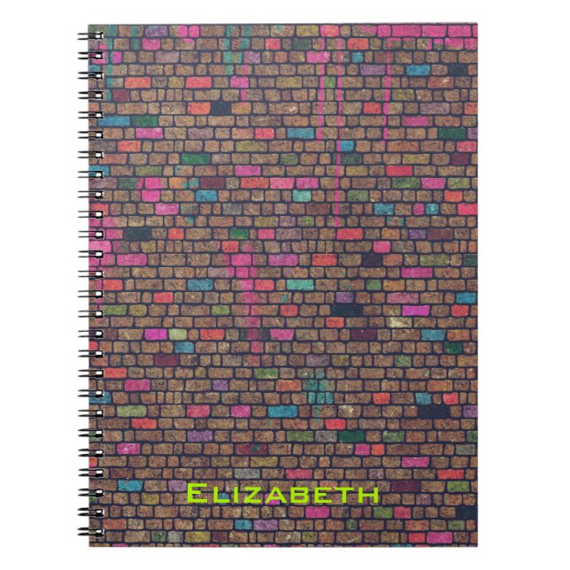 Colourful Rustic Brick Wall Texture Personalized Notebook (Front)