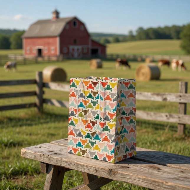 Colourful Rustic Bull Head Silhouette  Medium Gift Bag (Creator Uploaded)