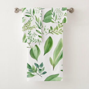   Colourful Rustic Eucalyptus Watercolor Leaves  Bath Towel Set
