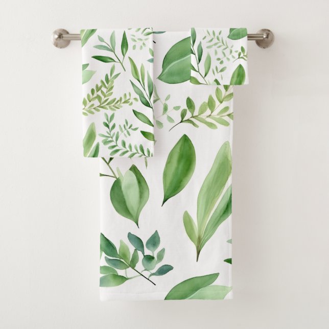   Colourful Rustic Eucalyptus Watercolor Leaves  Bath Towel Set (Insitu)