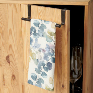 Colourful Rustic Eucalyptus Watercolor Leaves Kitchen Towel