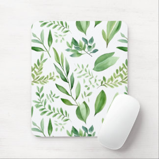 Colourful Rustic Eucalyptus Watercolor Leaves Mouse Pad