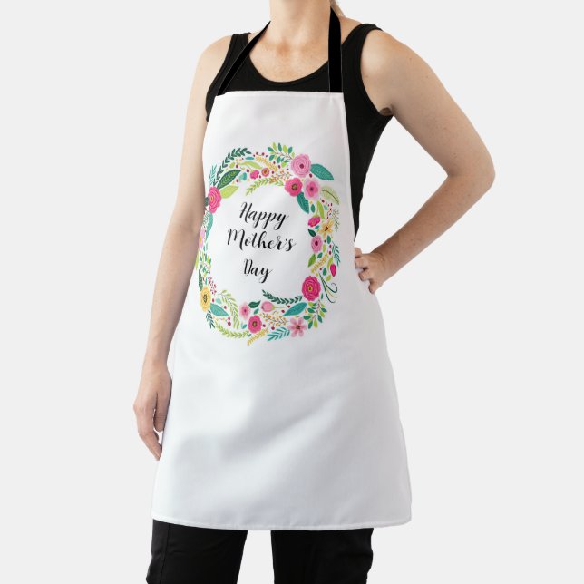 Colourful Rustic Floral Wreath Apron (Insitu)