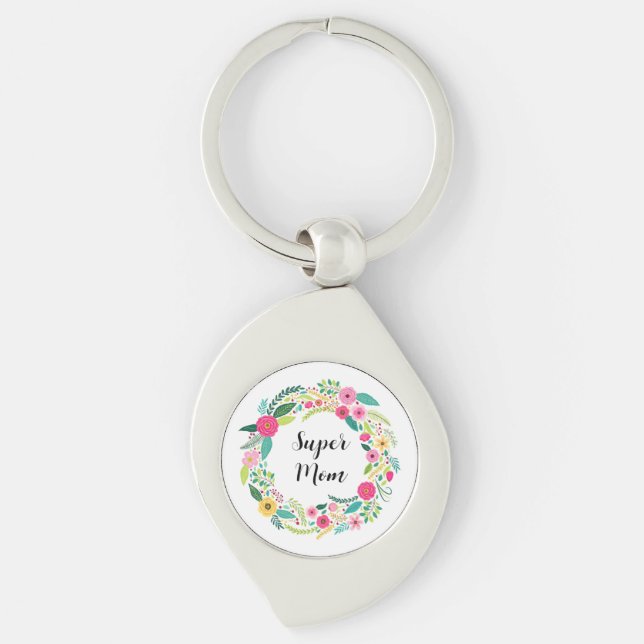 Colourful Rustic Floral Wreath Keychain (Front)