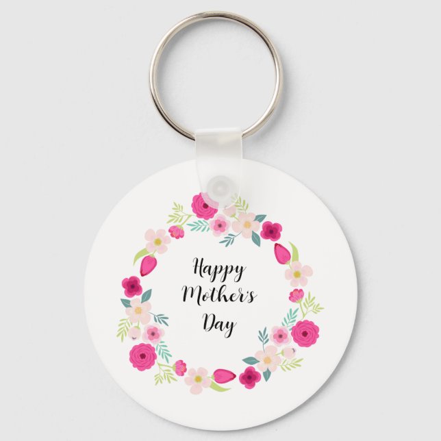 Colourful Rustic Floral Wreath Keychain (Front)