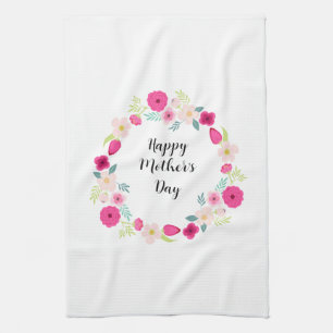 Colourful Rustic Floral Wreath Kitchen Towel