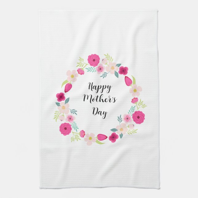 Colourful Rustic Floral Wreath Kitchen Towel (Vertical)