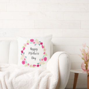 Colourful Rustic Floral Wreath Throw Pillow
