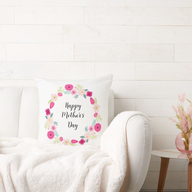 Colourful Rustic Floral Wreath Throw Pillow (Couch)