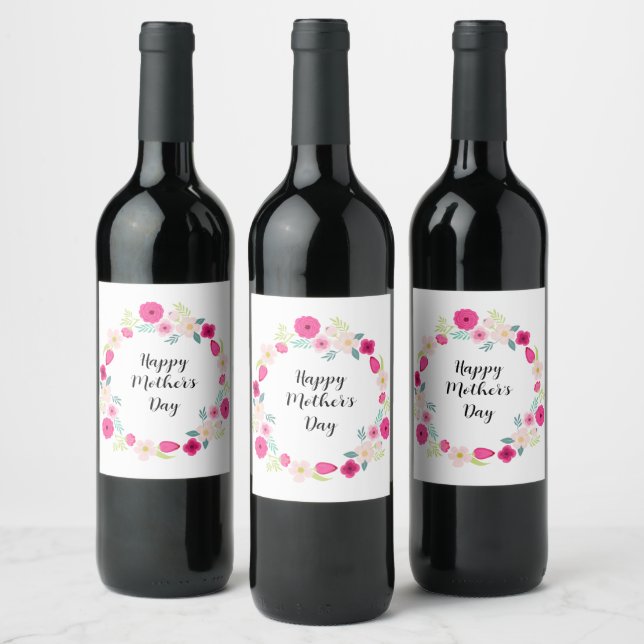 Colourful Rustic Floral Wreath Wine Label (Bottles)