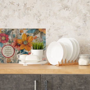 Colourful Rustic Flowers Customizable Glass Cutting Board
