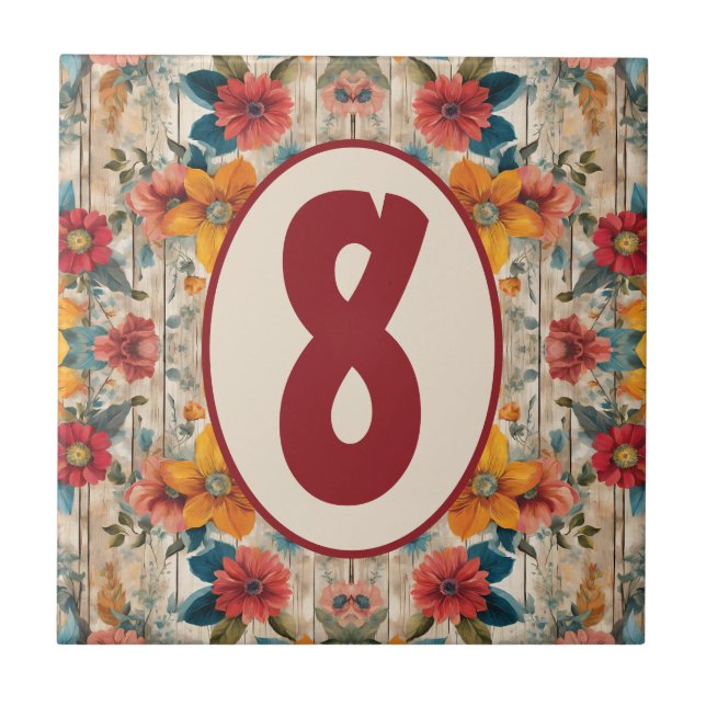 Colourful Rustic Flowers Customizable Tile (Front)