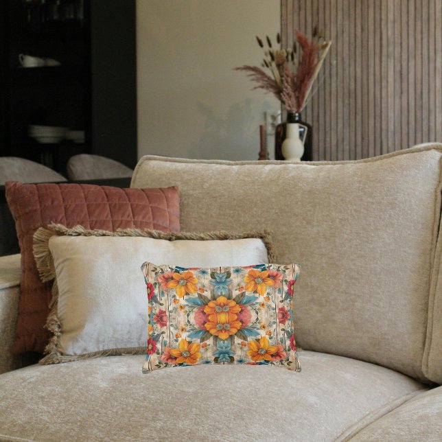 Colourful Rustic Flowers Lumbar Accent Pillow (Creator Uploaded)