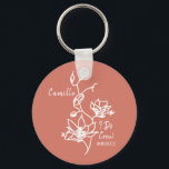 Colourful Rustic I Do Crew Bridesmaid Bridal Party Keychain<br><div class="desc">Botanical floral against rustic burnt orange makes a standout bridesmaid gift for your bridal party.  Easily customize with name and event date of choice.  Gift keepsake for the bachelorette party,  bridal party,  maid of honour,  and more.</div>