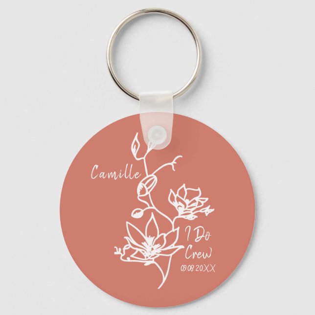 Colourful Rustic I Do Crew Bridesmaid Bridal Party Keychain (Front)