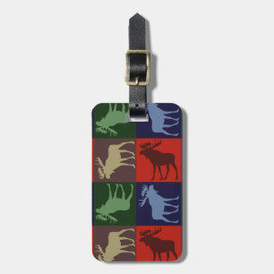 Colourful rustic moose four square design luggage tag