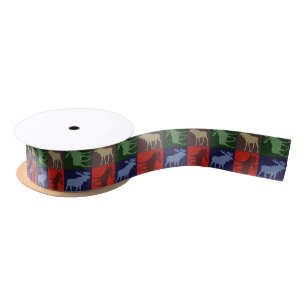 Colourful rustic moose four square ribbon satin ribbon