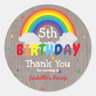 Colourful Rustic Rainbow Kid's Birthday Party Classic Round Sticker